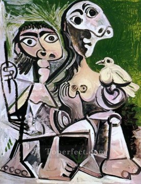 花 鳥 Painting - カップルと鳥 3 1970 キュビズム パブロ・ピカソ